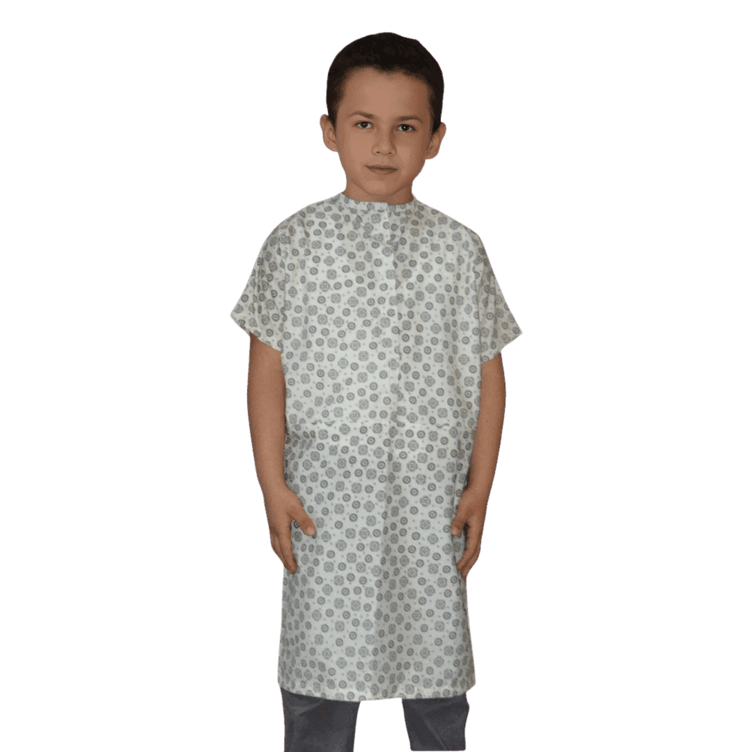 Desenli Hasta Önlüğü Çocuk - 80 cm / Beyaz