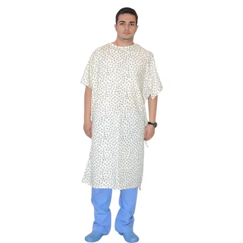 Patterned Patient Gown Adult, Color: White, Size: X Large