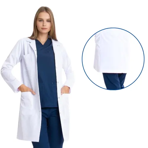 Uzun Boy, Uzun Kol, Klasik Yaka Doktor Önlüğü, Renk: Beyaz, Beden & Boyut: Medium