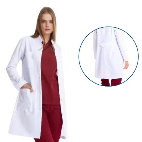 Long-Length, Long-Sleeve, Stand-Up Collar Doctor Coat, Color: White, Size: Medium