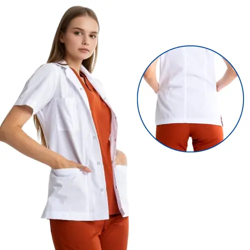 Kısa Boy, Kısa Kol, Klasik Yaka Doktor Önlüğü, Renk: Beyaz, Beden & Boyut: Medium