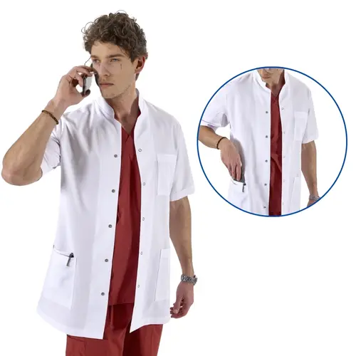 Standard-Length, Long-Sleeve, Stand-Up Collar Doctor Coat, Color: White, Size: Medium