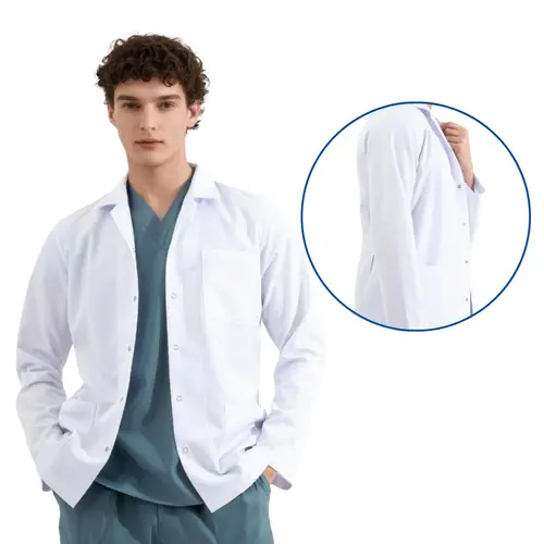 Kısa Boy, Uzun Kollu, Klasik Yakalı Doktor Önlüğü, Renk: Beyaz, Beden & Boyut: Medium