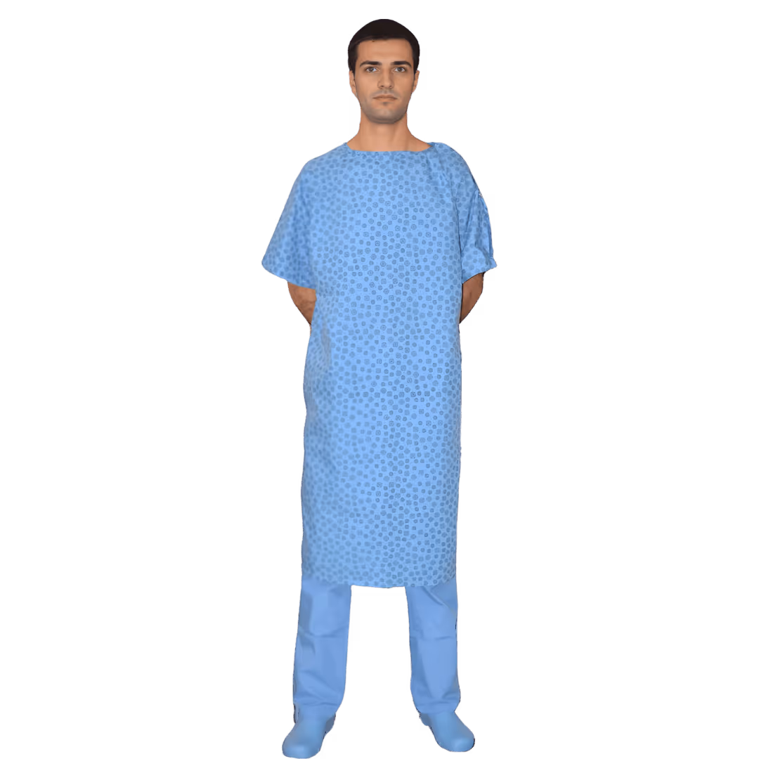 Desenli Hasta Önlüğü Yetişkin - Mavi