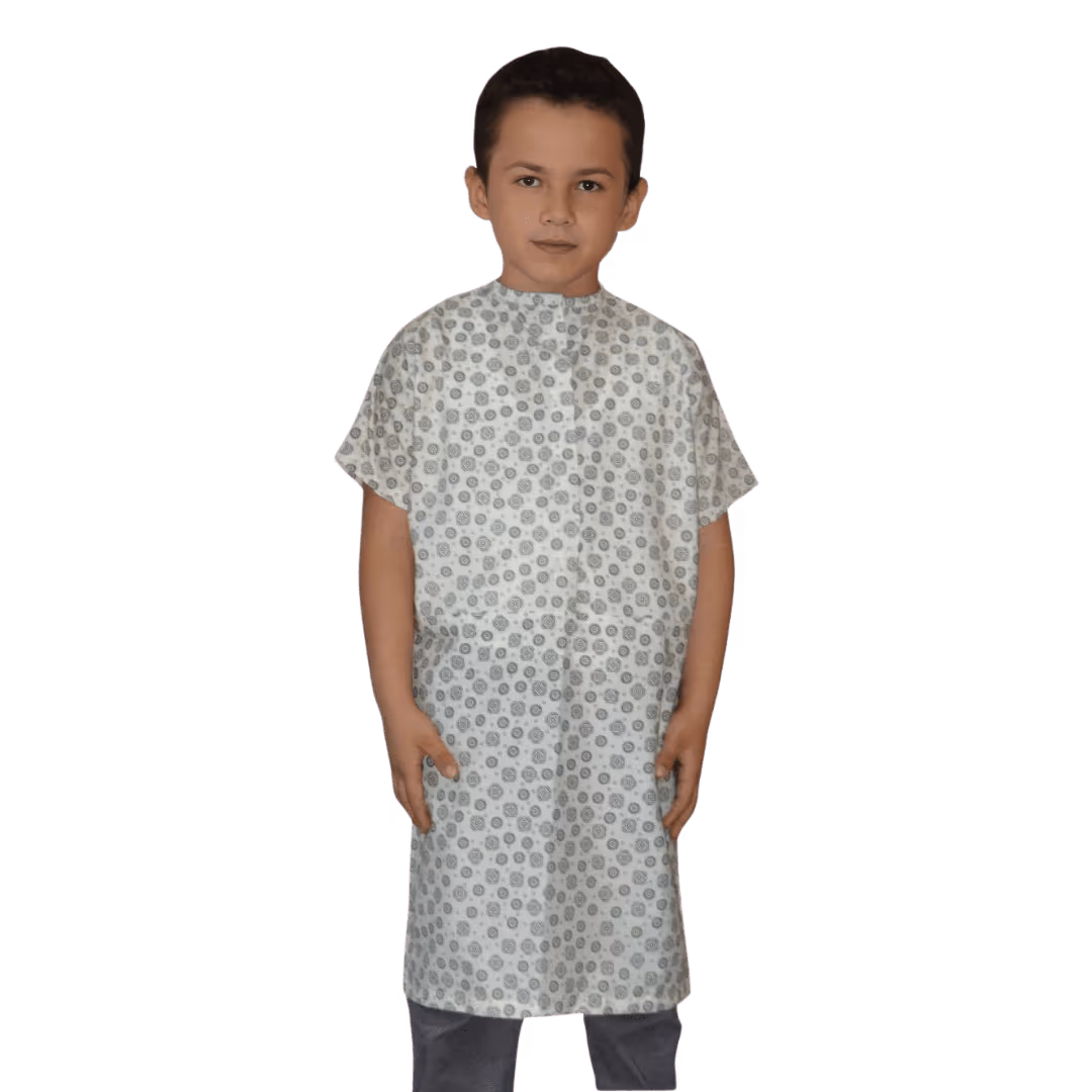 Desenli Hasta Önlüğü Çocuk - 80 cm / Beyaz