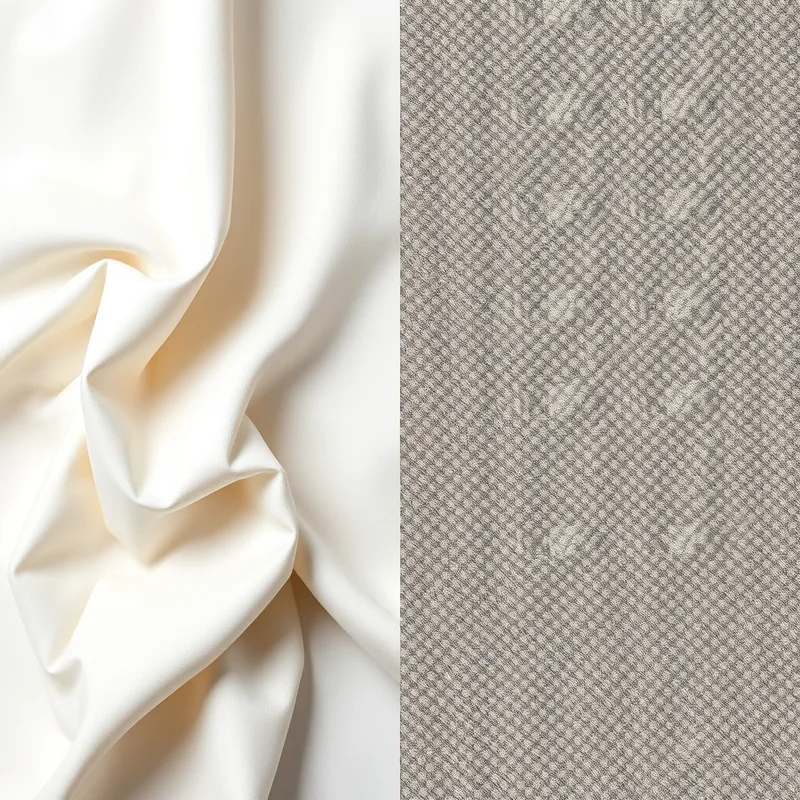 Pürüzsüz poplin ve çapraz desenli gabardin kumaşların yan yana karşılaştırmasıyla Kumaş Dokuma Türleri özelliklerinin detaylı görseli