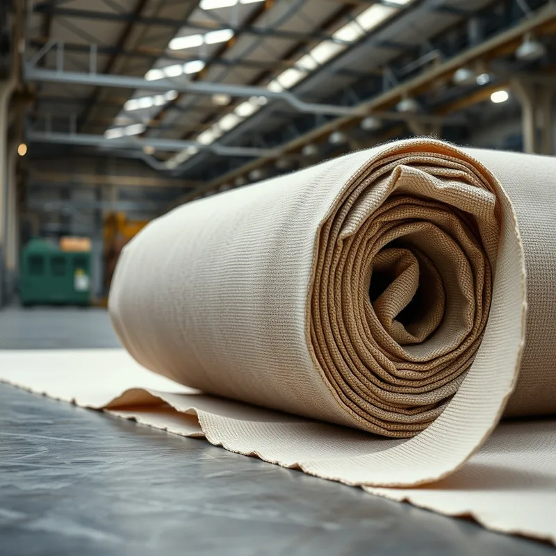 Fabrika ortamında geniş kumaş enleri ile üretilen büyük kumaş rulosu ve dokusu