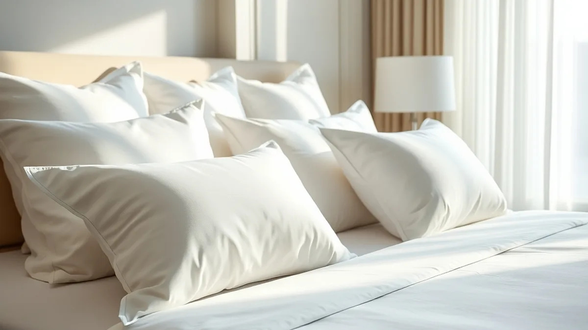 Otel yastığı nedir sorusuna cevap veren, lüks bir otel odasında düzenlenmiş kaliteli nevresim ve yastıklar